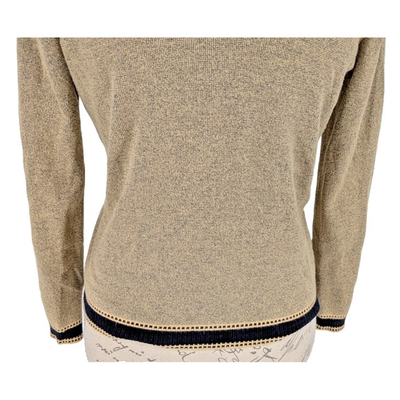 VTG Cropped Sweater SIZE SP- Tan Heather-Front Zip-Black Crochet Trim-Y2K-Retro - Picture 10 of 13